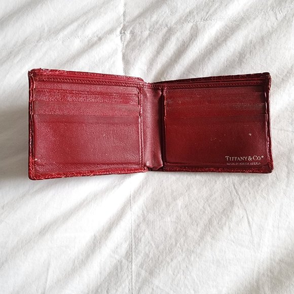 Tiffany and Co Vintage Genuine Crocodile Red Leather Bi-Fold Wallet - Picture 3 of 11